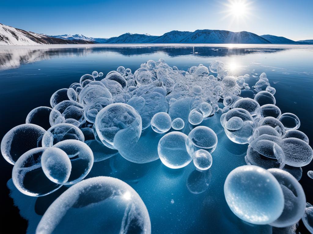 Eisblasen in gefrorenem Baikalsee